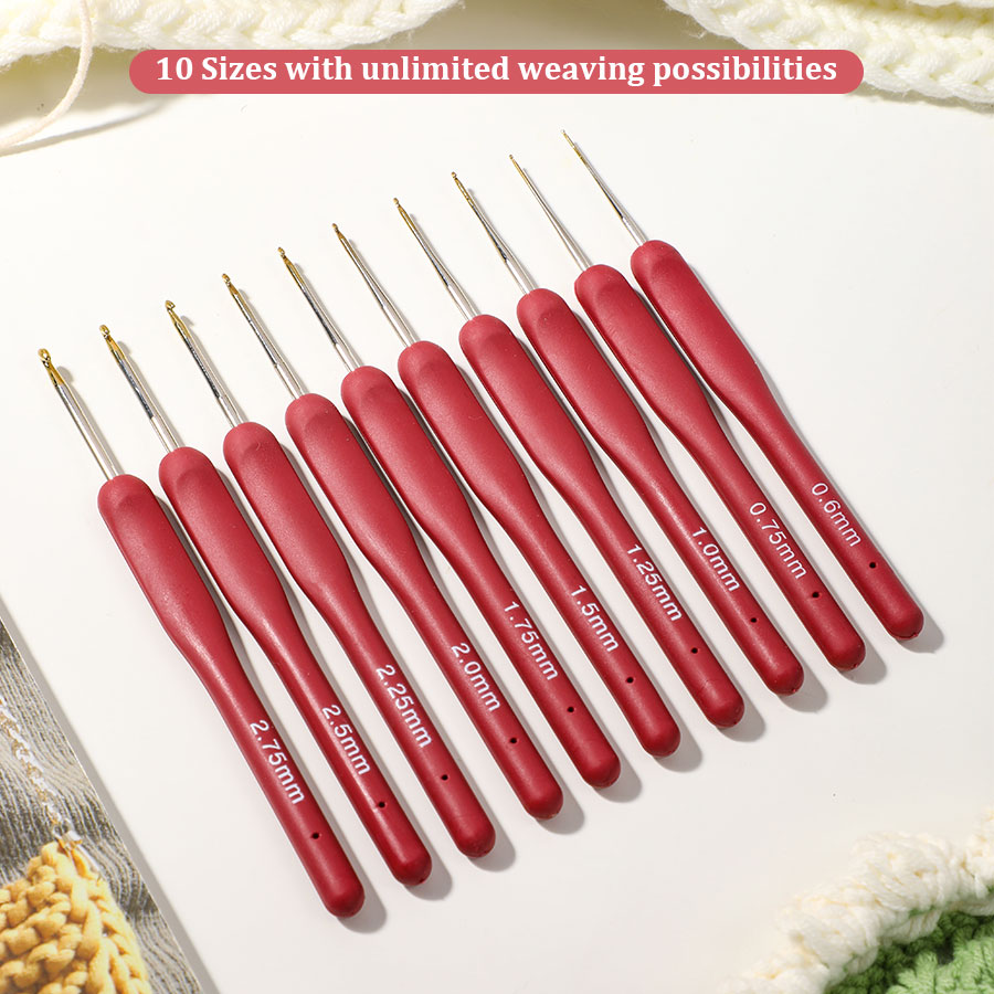 10pcs Red Crochet Set Kit Sili - مراجعة Textile Sewing Kit وسعره