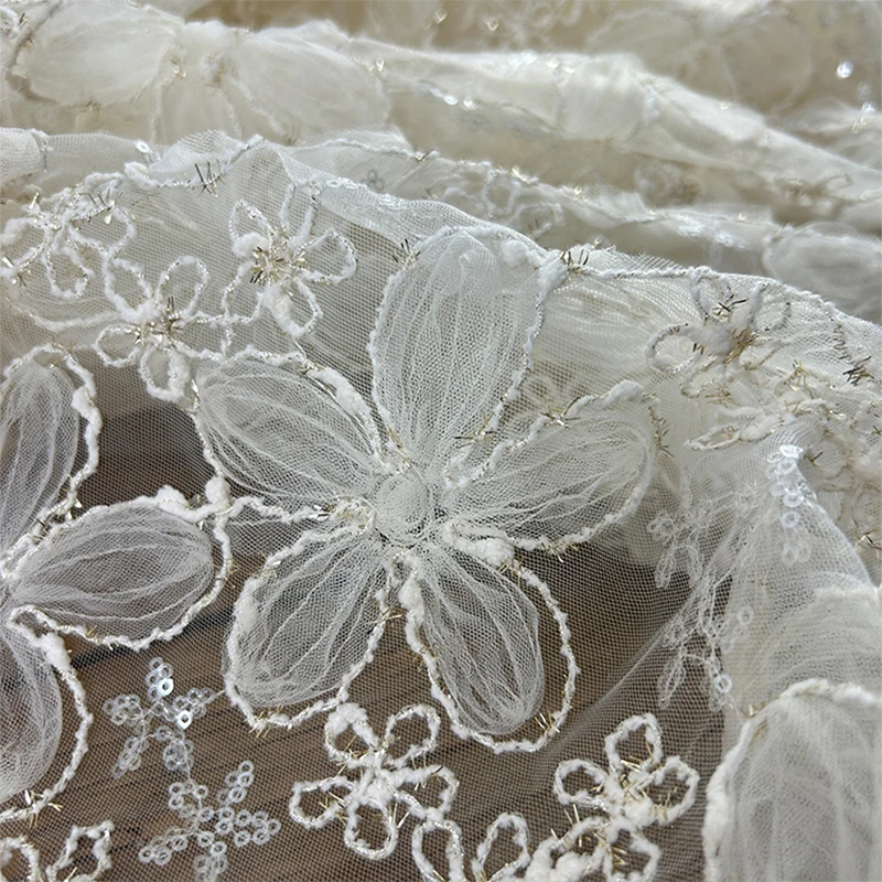 3D Embroidered Sequin Mesh Fab - مراجعة Textile Sewing Techniques وسعره