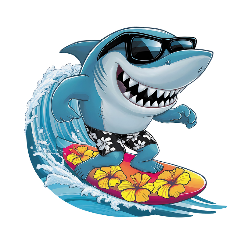 Interesting sharks surfing Iro - مراجعة Iron On Patch وسعره