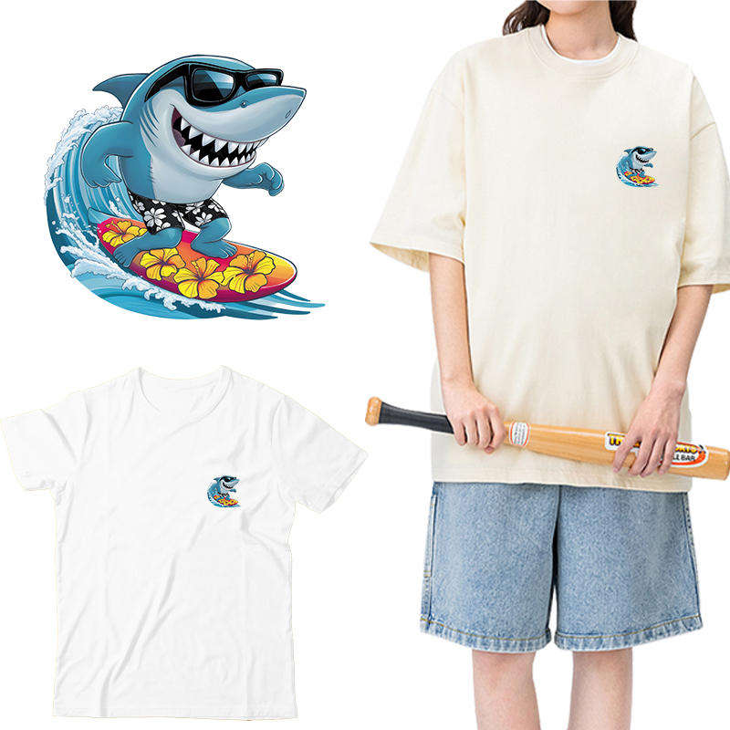 Interesting sharks surfing Iro - مراجعة Iron On Patch وسعره