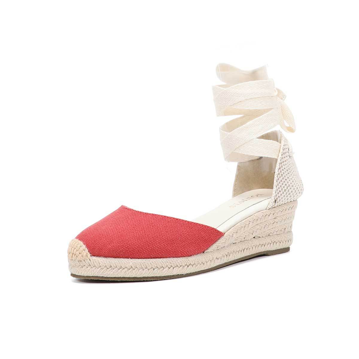 Women Wedge Espadrilles Lace U - مراجعة Sewing Fabric وسعره