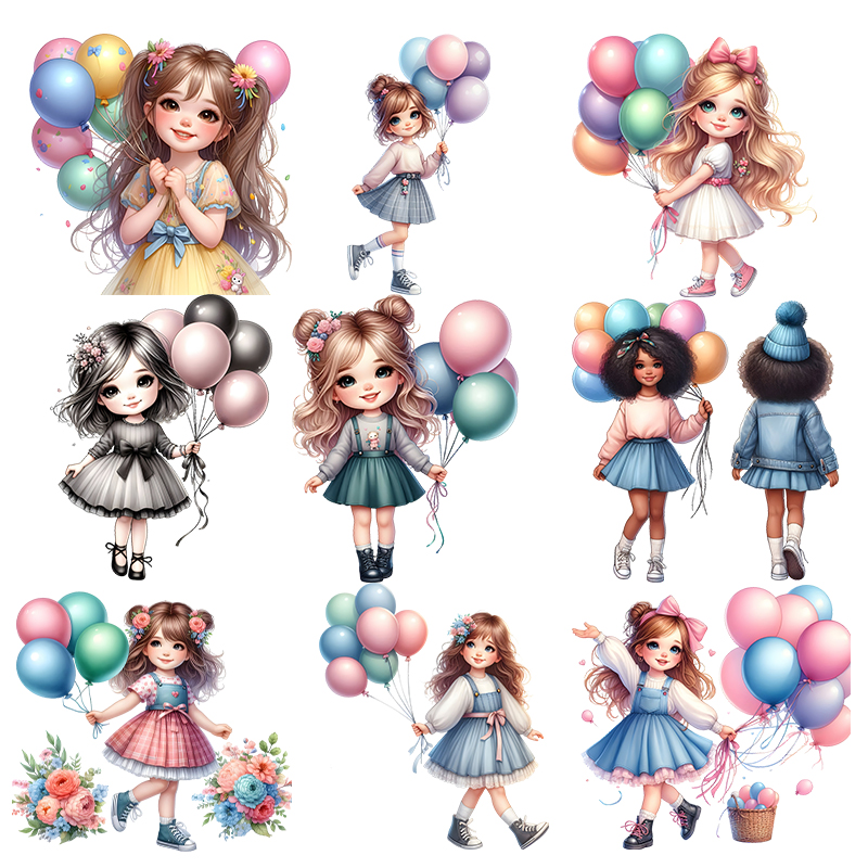 Cute balloon girl DTF heat tra - مراجعة Iron On Patch وسعره