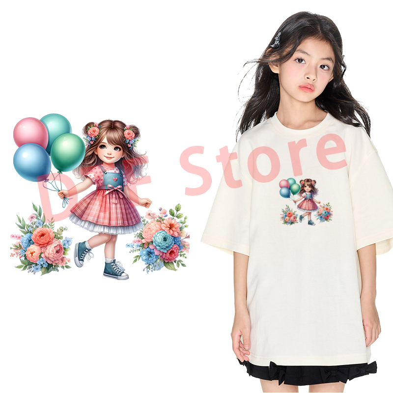 Cute balloon girl DTF heat tra - مراجعة Iron On Patch وسعره