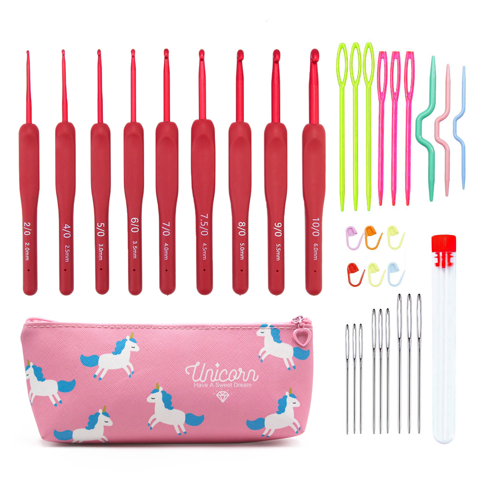 9/33pcs Red Crochet Hook set,  - مراجعة Textile Sewing Kit وسعره
