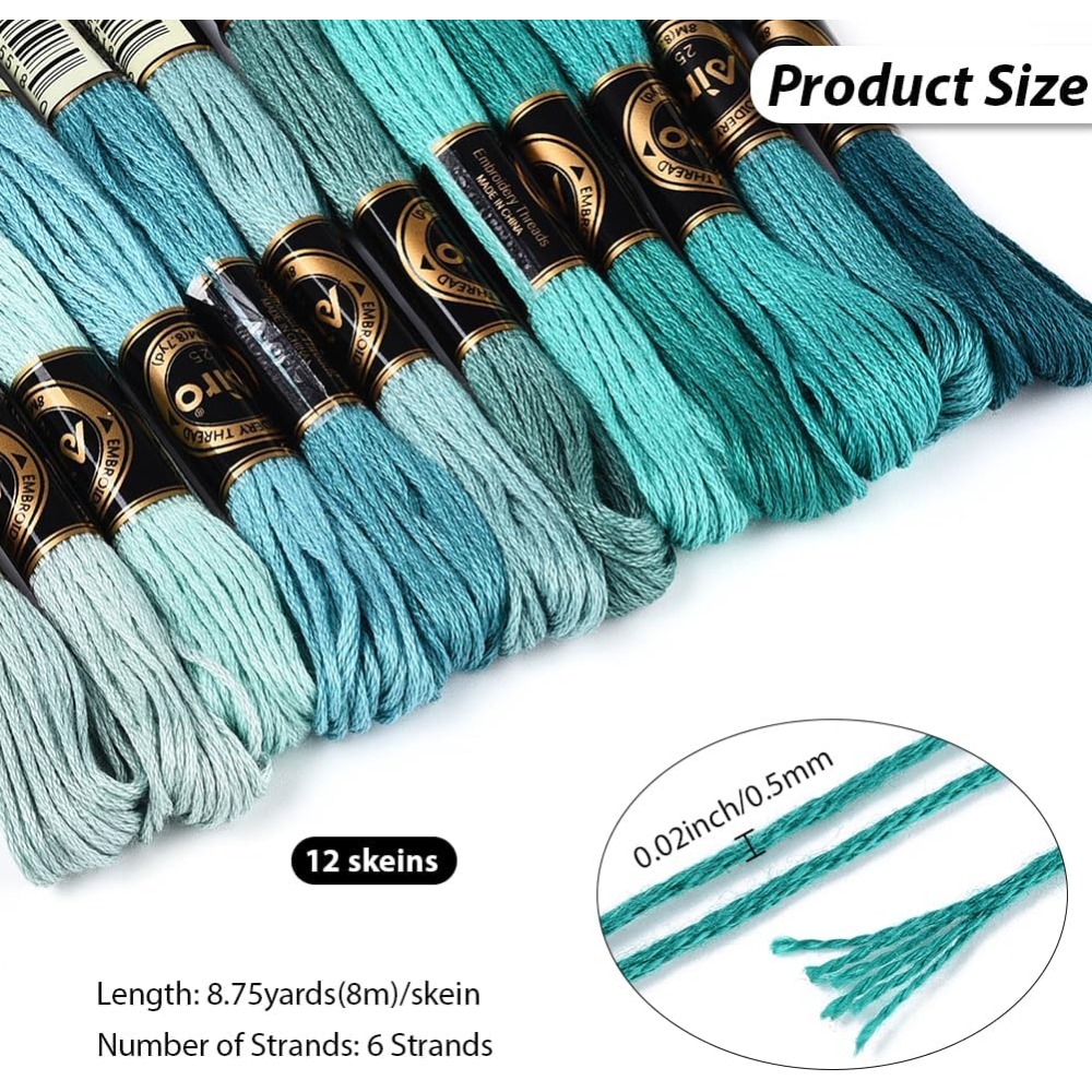 12 Skeins 6 Strands Green Embr - مراجعة Embroidery Floss Thread وسعره