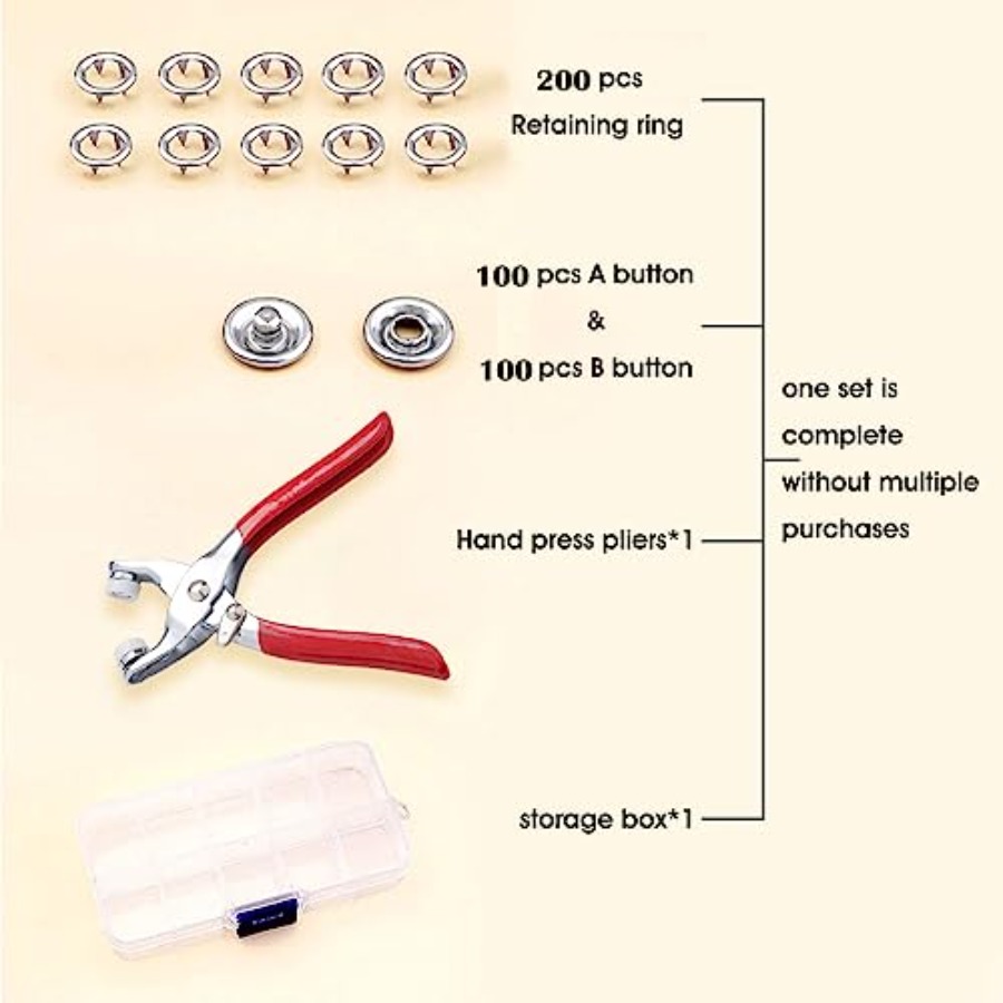 100 Sets Metal Snaps Buttons w - مراجعة Snap Button Plier وسعره